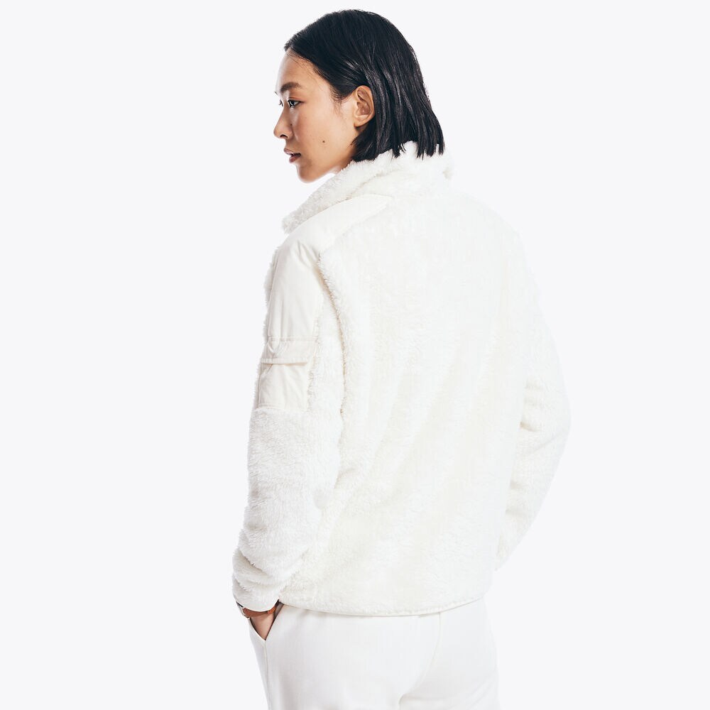 Faux Shearling Mixed Media Quarter-Zip Jacket,Marshmallow,large