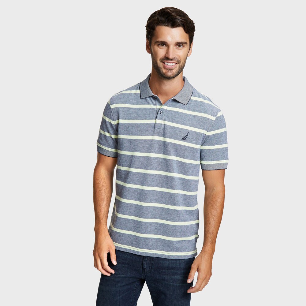 Classic Fit Striped Mesh Polo,Navy,large