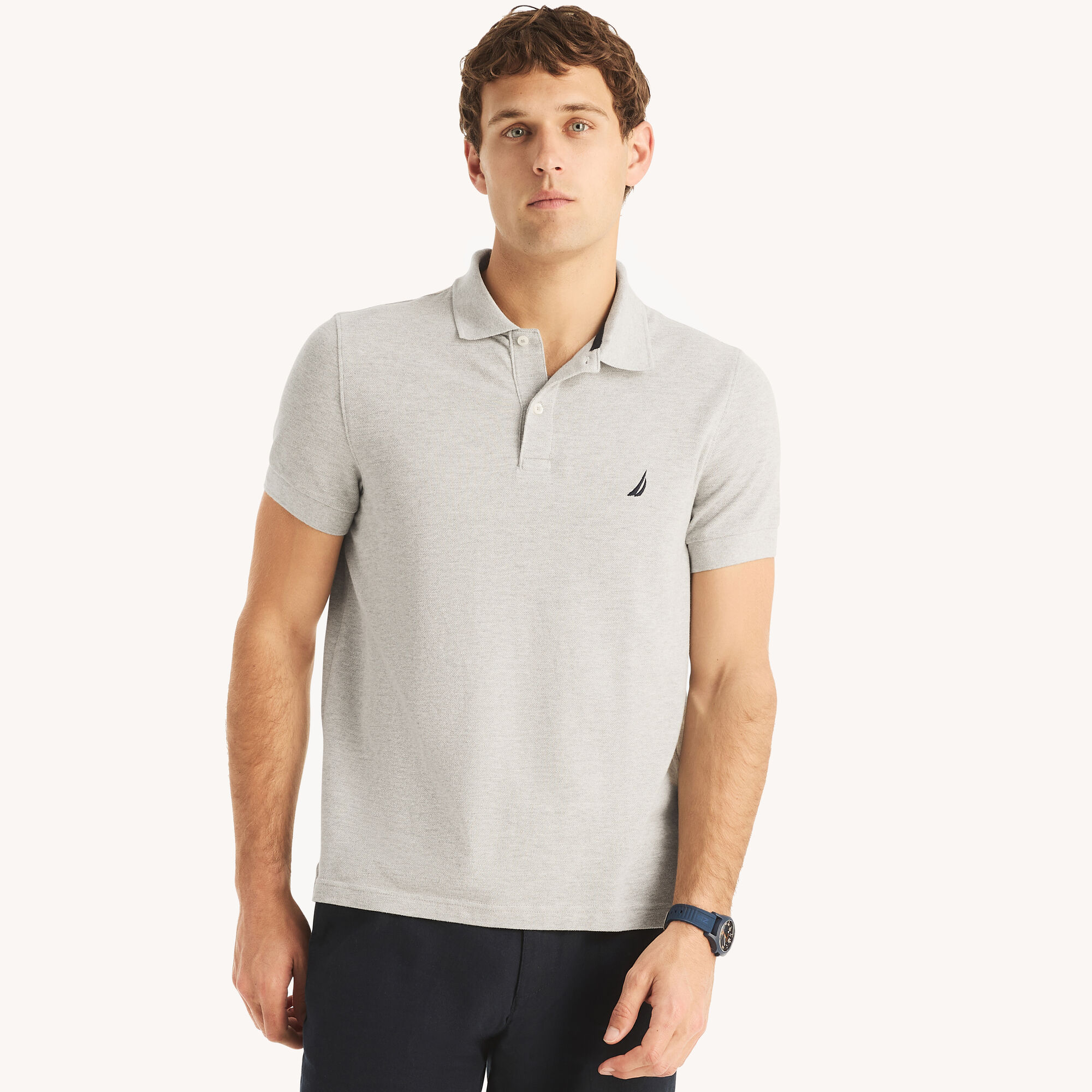 Slim Fit Deck Polo,Grey Heather,large