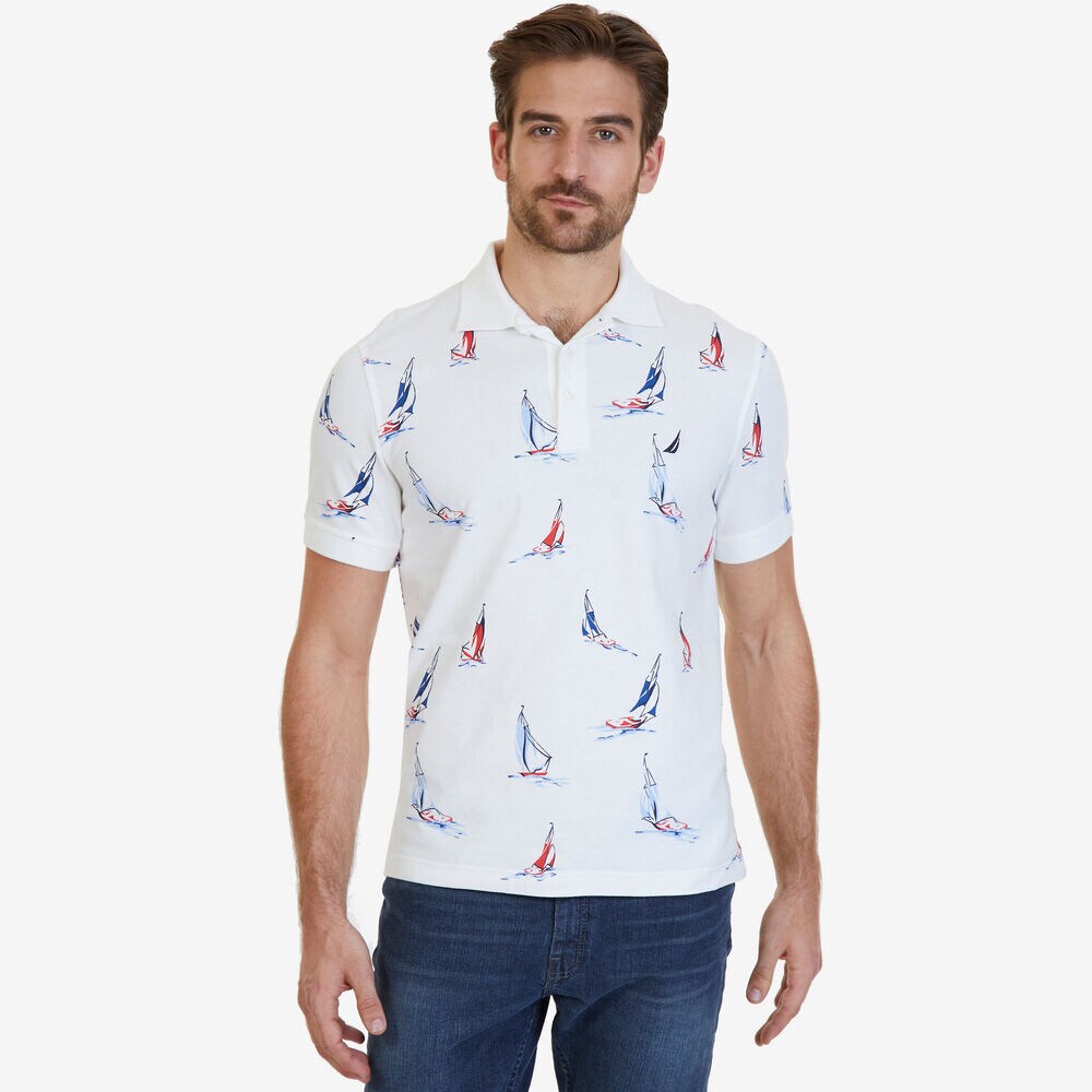 Classic Fit Printed Polo Shirt,Marshmallow,large