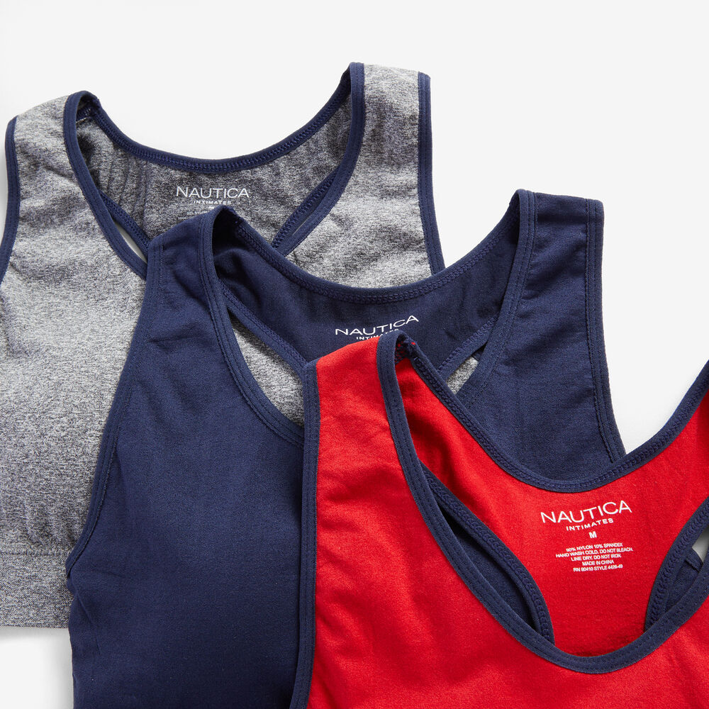 LOGO RACERBACK BRA, 3-PACK,Nautica Red,large