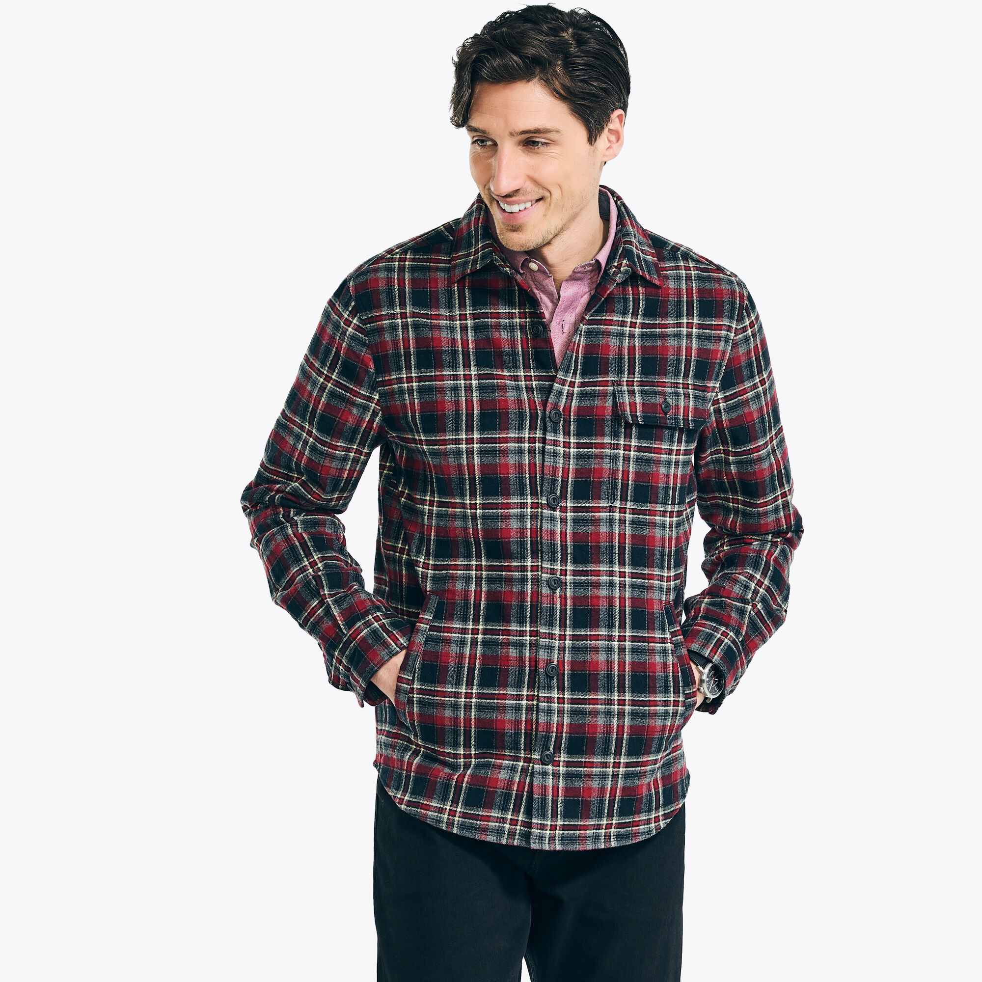 Quilted Flannel Shirt Jacket,Grey Heather,large