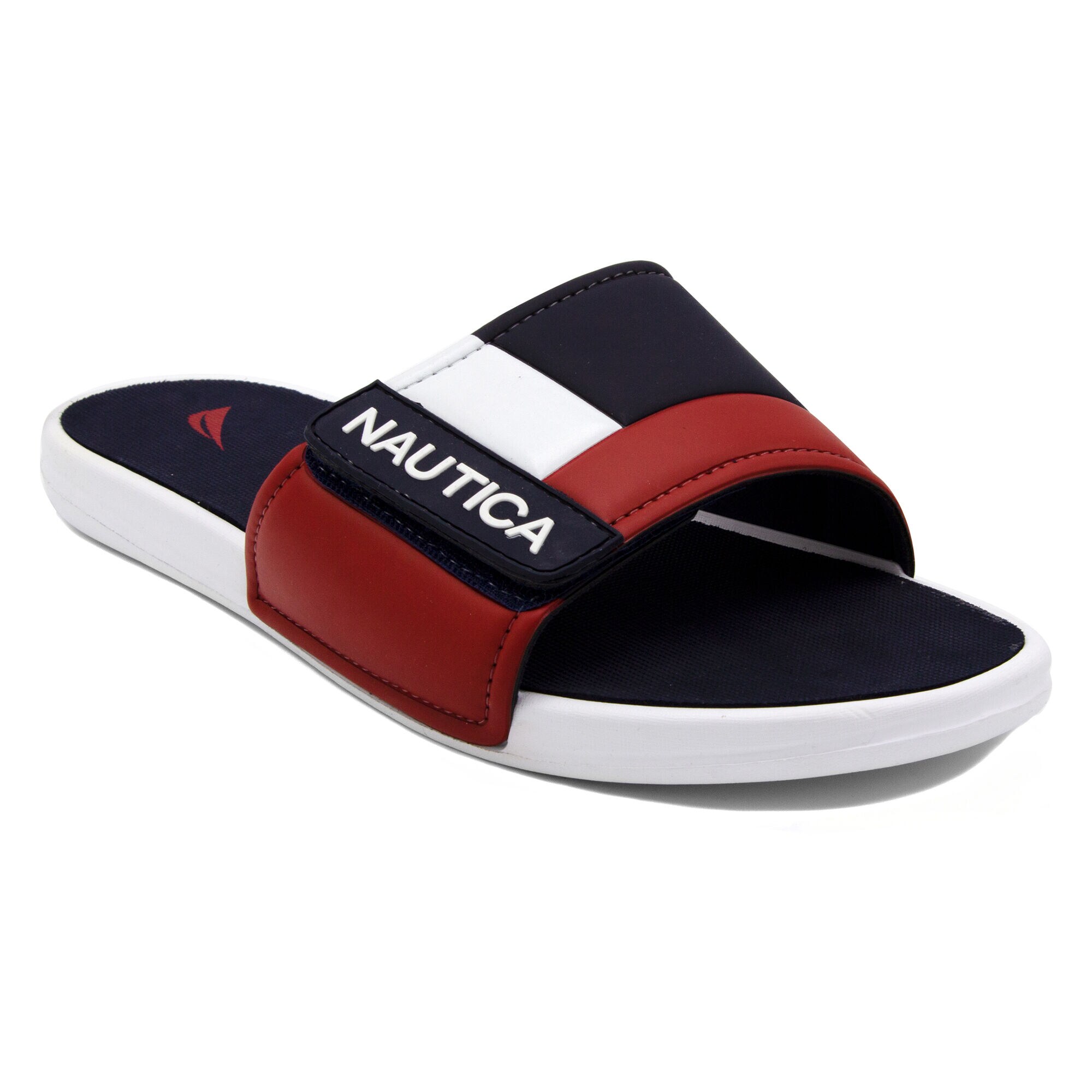COLORBLOCK LOGO SLIDE SANDALS,Navy,large
