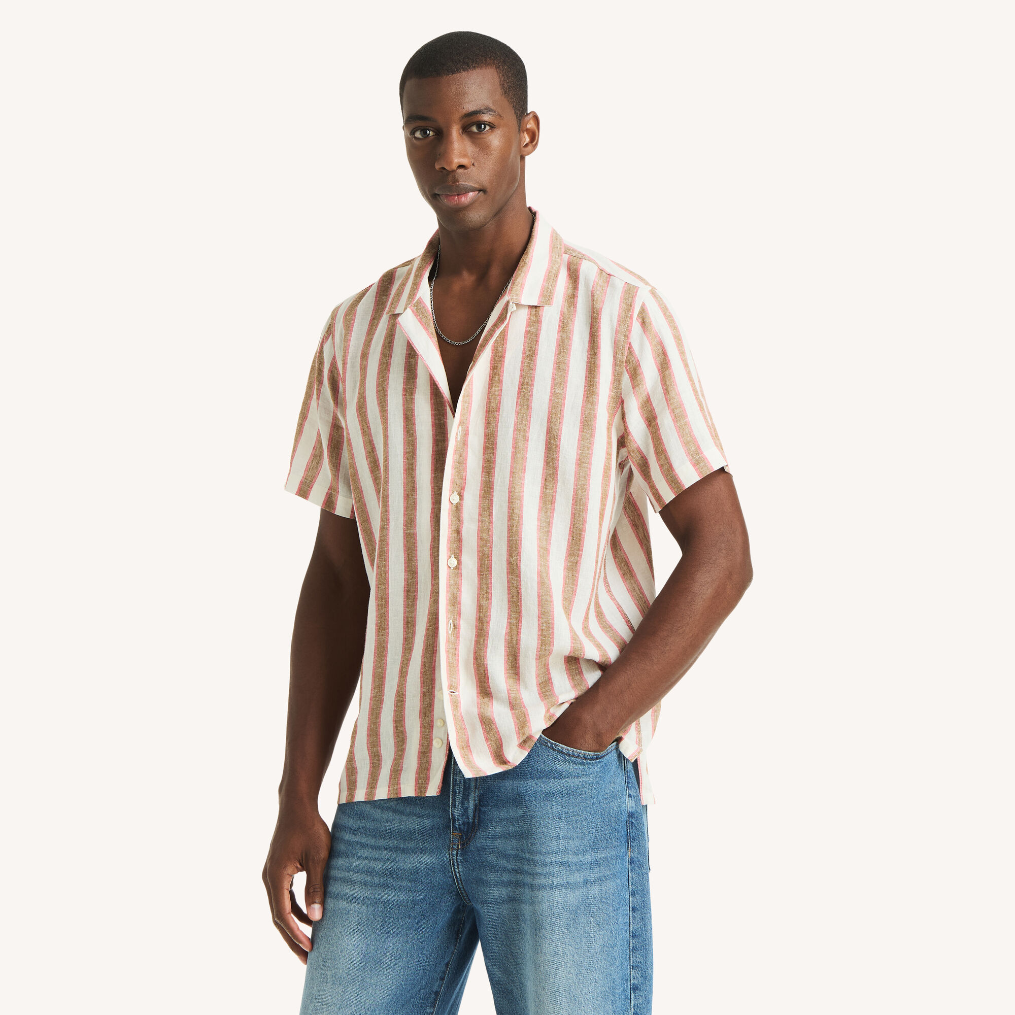 Striped Camp Shirt,Sail White,large