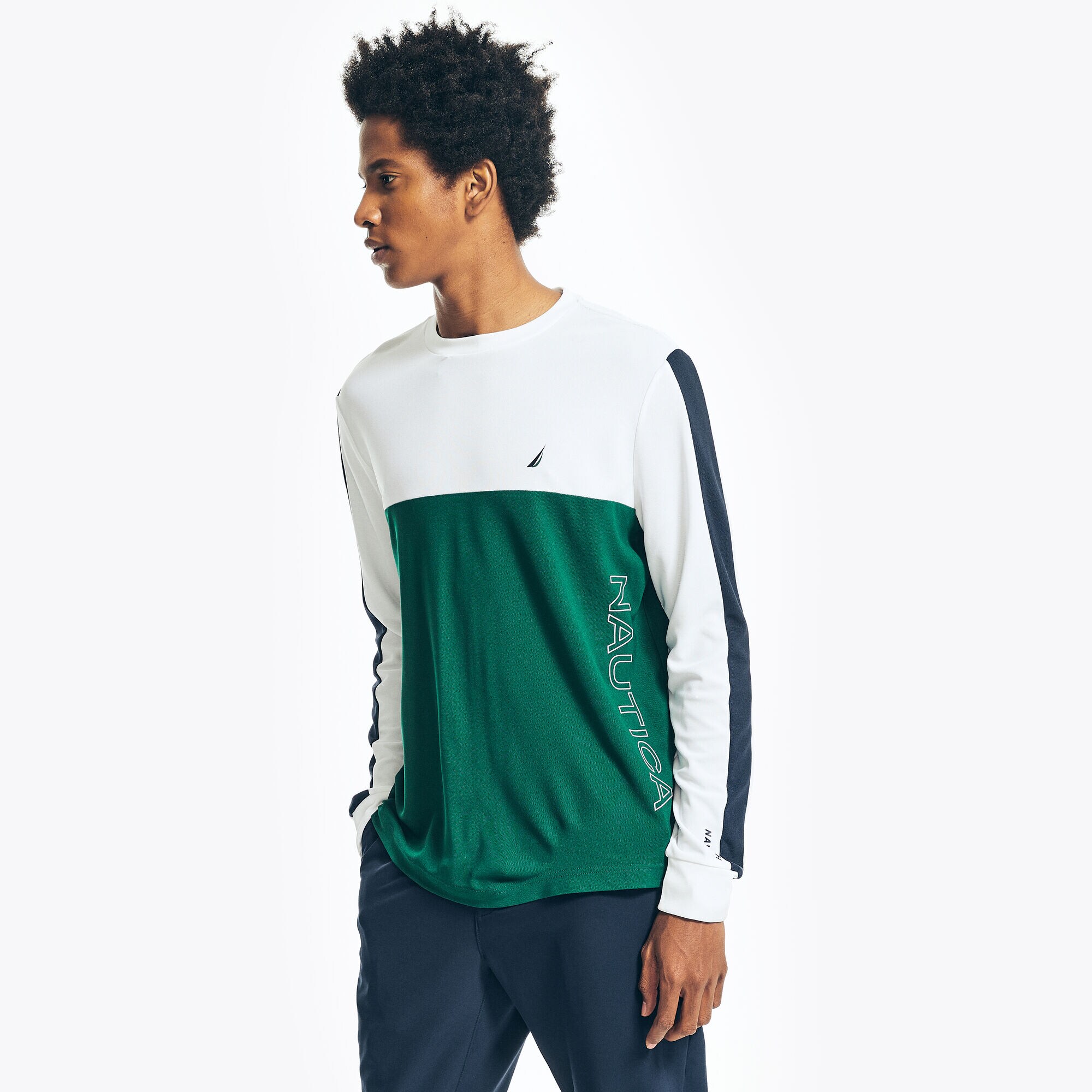 BIG & TALL NAVTECH COLORBLOCK LONG-SLEEVE T-SHIRT,Navy,large