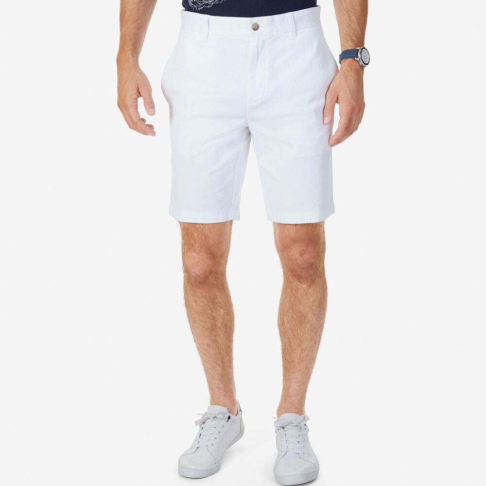 Flat Front Slim Fit Shorts - 9.5" Inseam,Bright White,large
