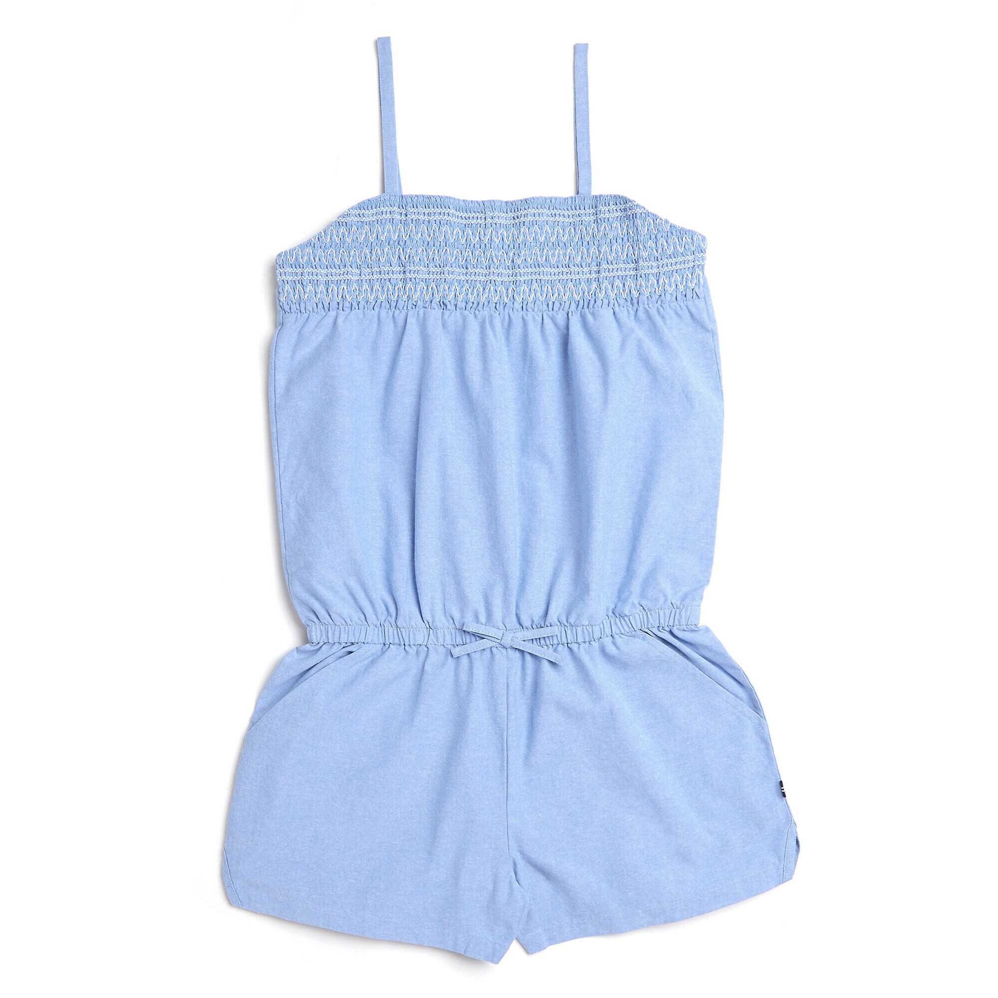 Little Girls' Chambray Romper With Decorative Smocking (4-6X),Bright Cobalt,large