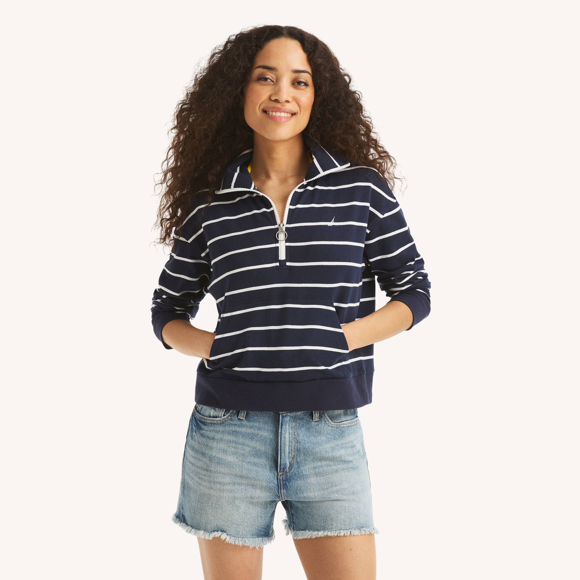 Striped Quarter-Zip Pullover,Ballard Blue,large
