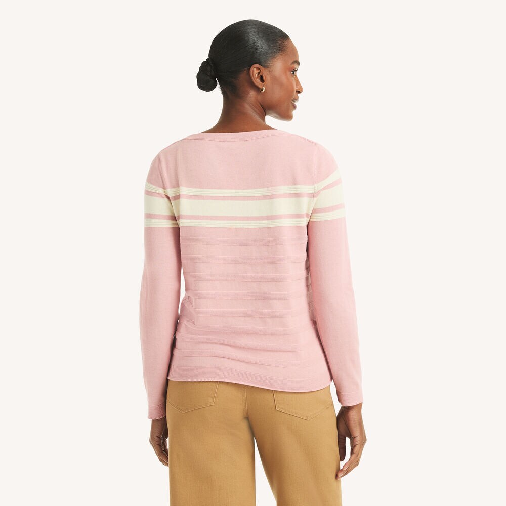 Textured Striped Boat-Neck Sweater,Sunguard Red,large