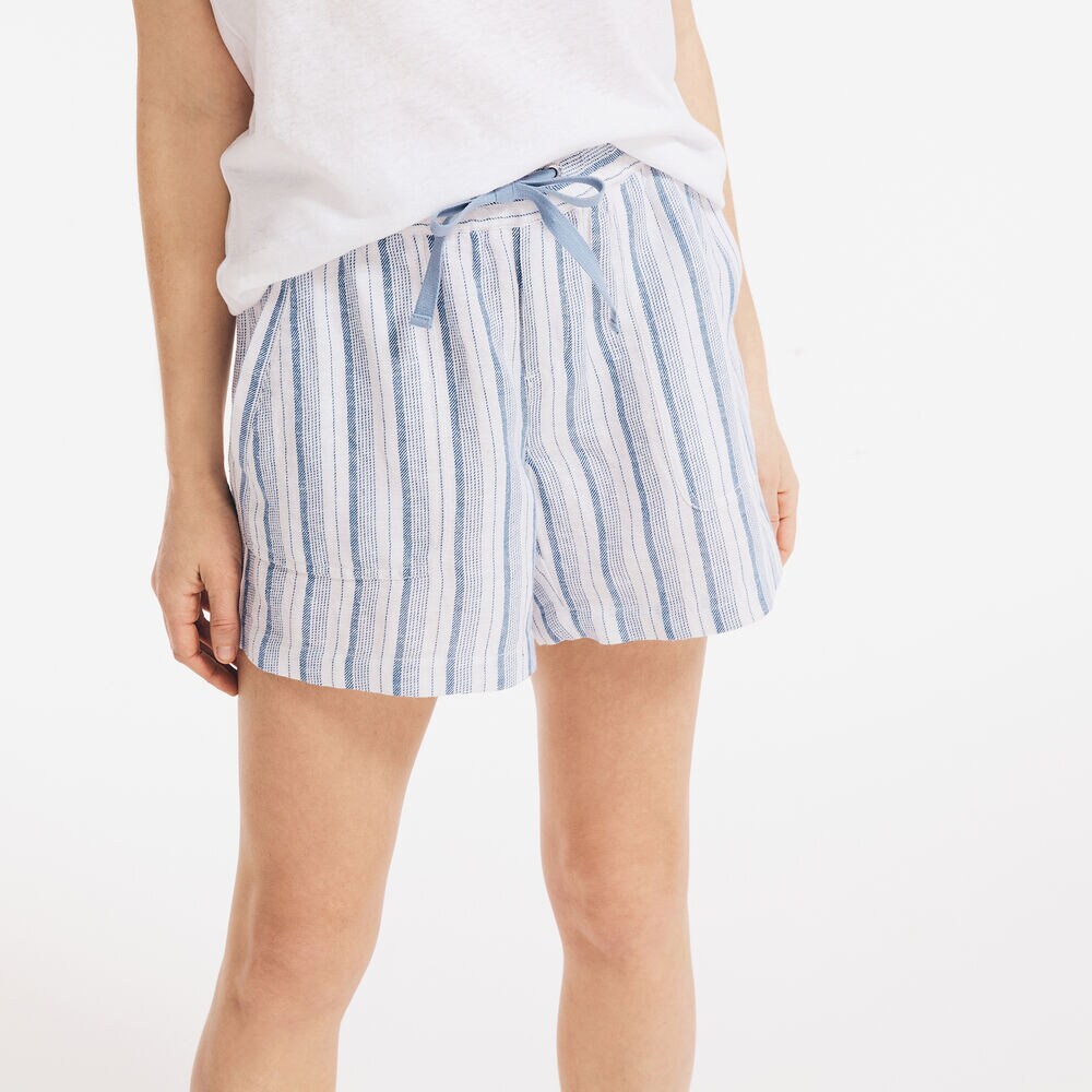 5" LINEN STRIPED PULL-ON SHORT,Cobalt Wave,large