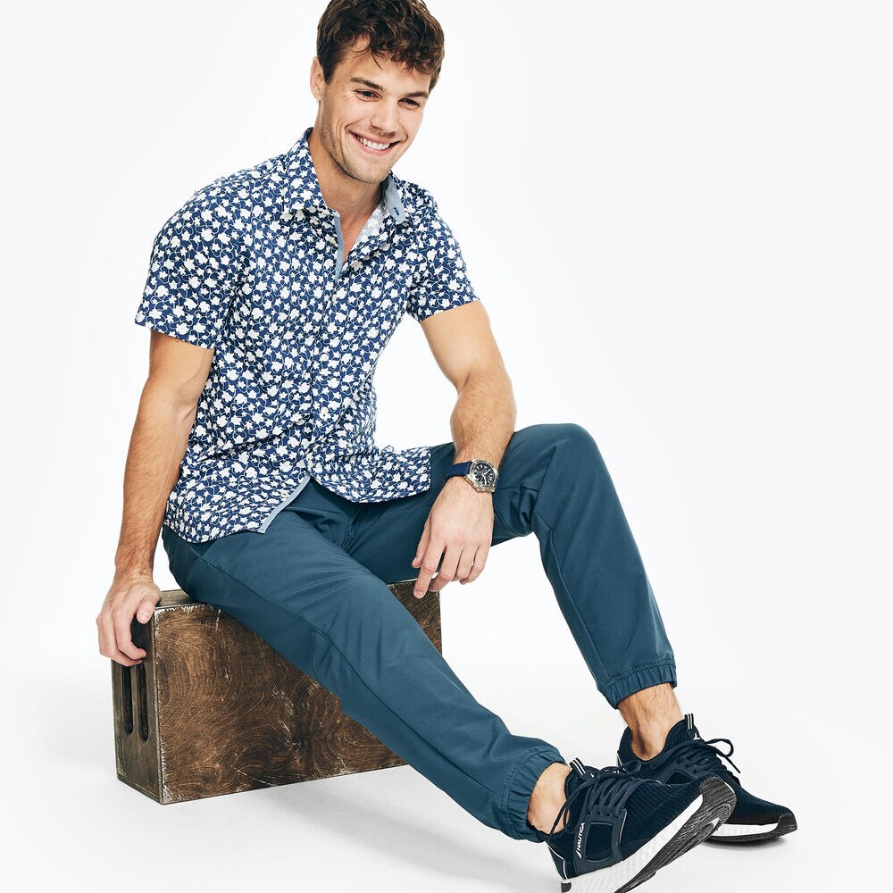 NAVTECH TRIM FIT PRINTED SHORT-SLEEVE SHIRT,Estate Blue,large