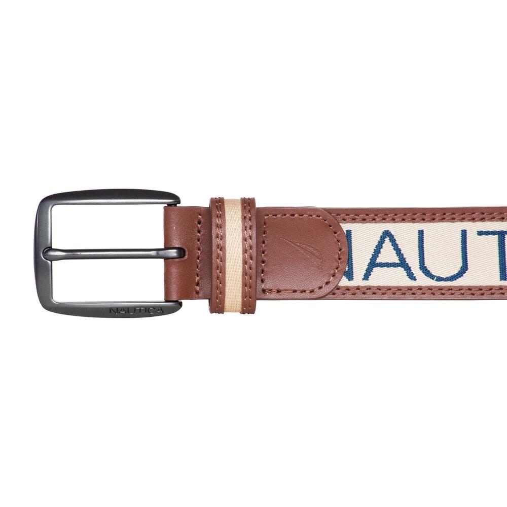Logo Ribbon Leather Belt,Khaki,large