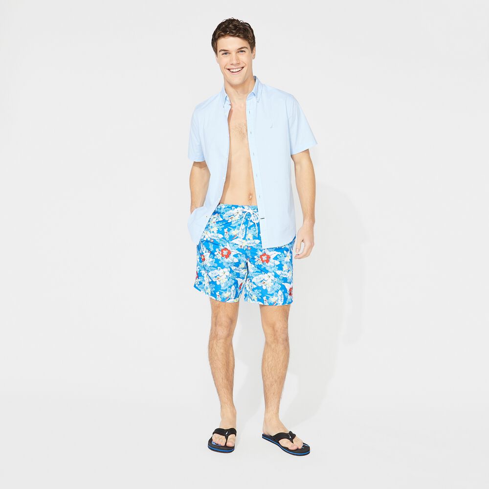 8" FLORAL PRINT QUICK-DRY SWIM,True Navy,large