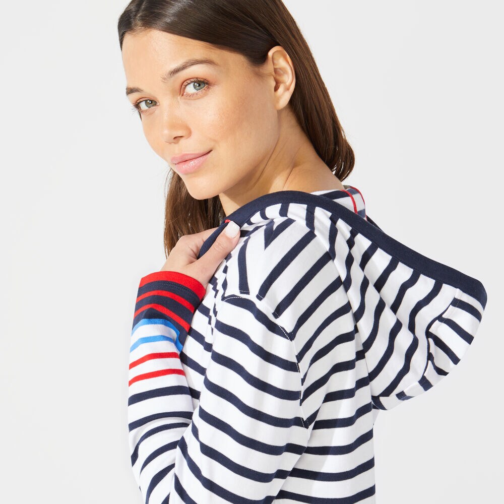 STRIPED SPLIT NECK PULLOVER HOODIE,Stellar Blue Heather,large