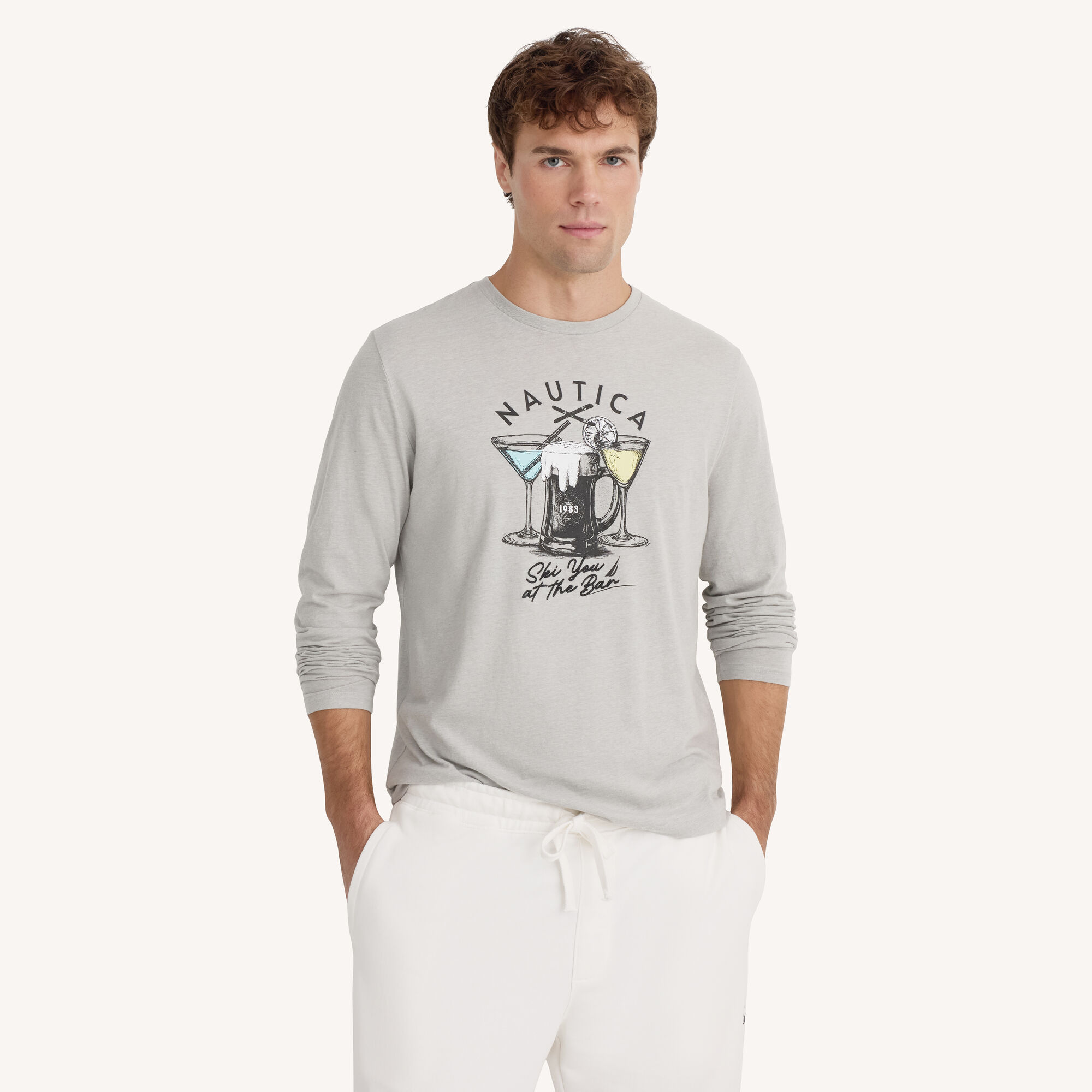 Ski You At The Bar Long-Sleeve Graphic T-Shirt,Grey Heather,large