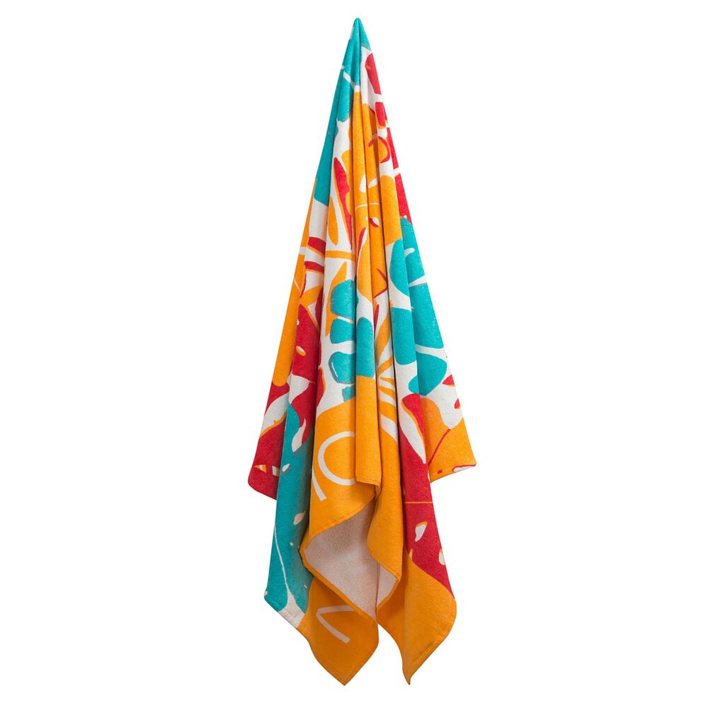 PALM LEAF PRINT BEACH TOWEL,Orange,large