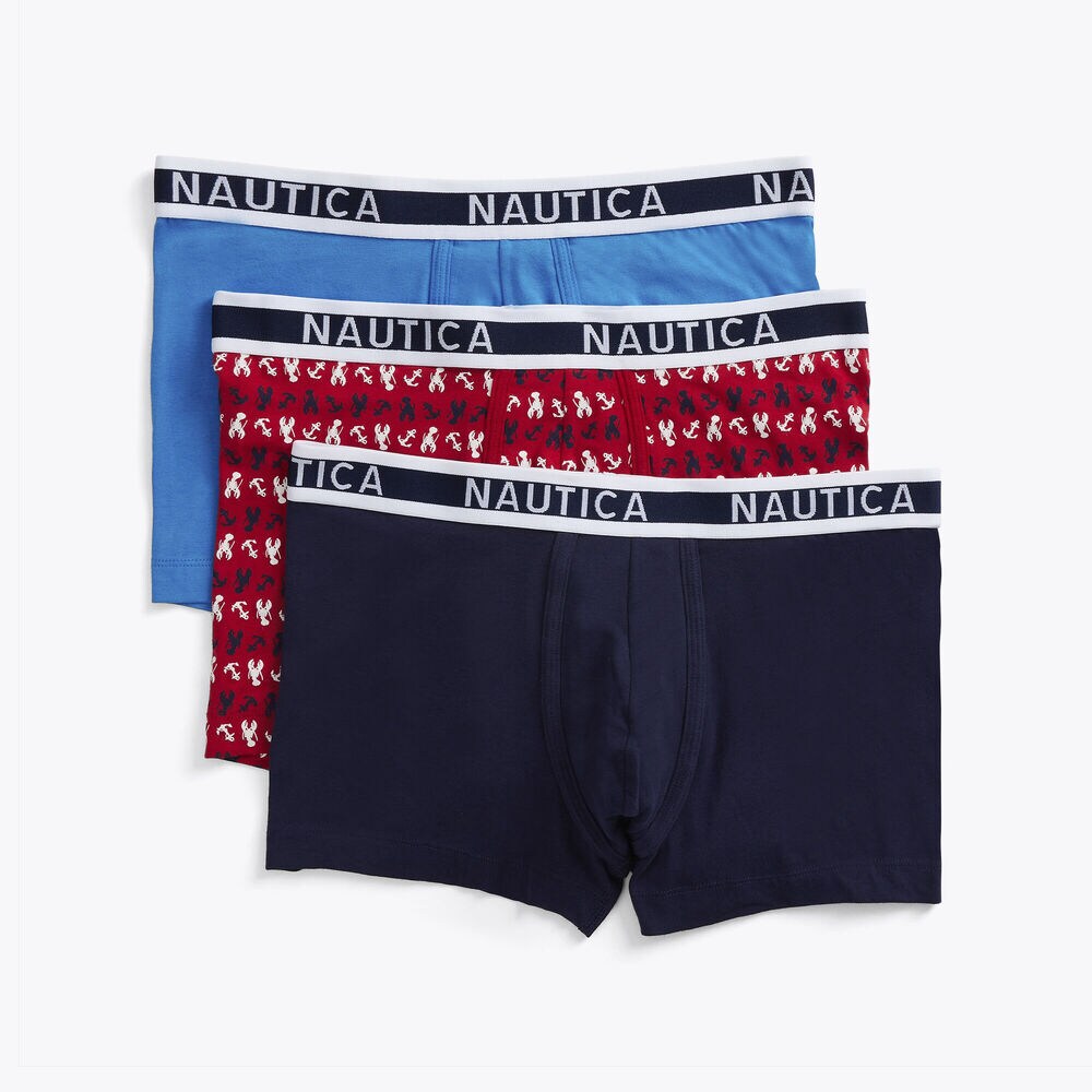 STRETCH COTTON BOXER TRUNKS, 3-PACK,Stellar Blue Heather,large