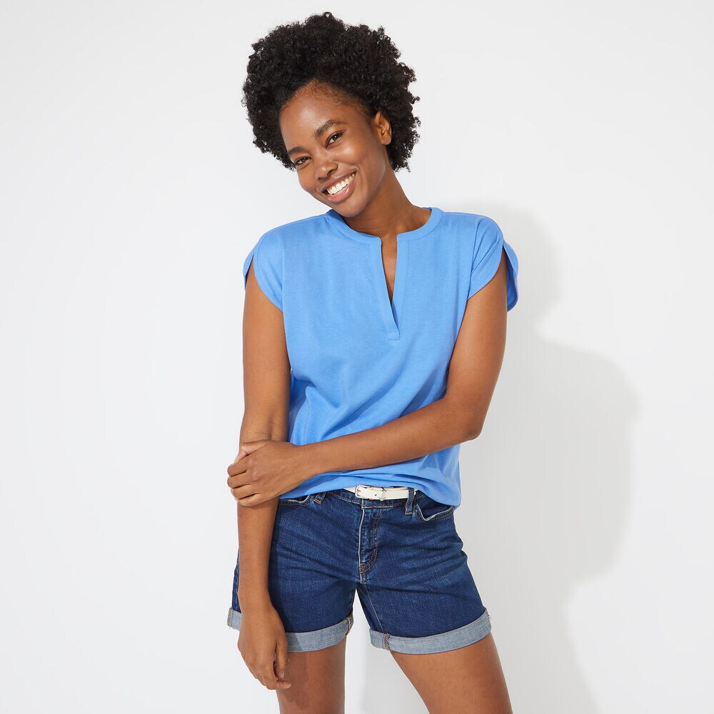 TRAPUNTO V-NECK HENLEY TOP,Blue Stern,large