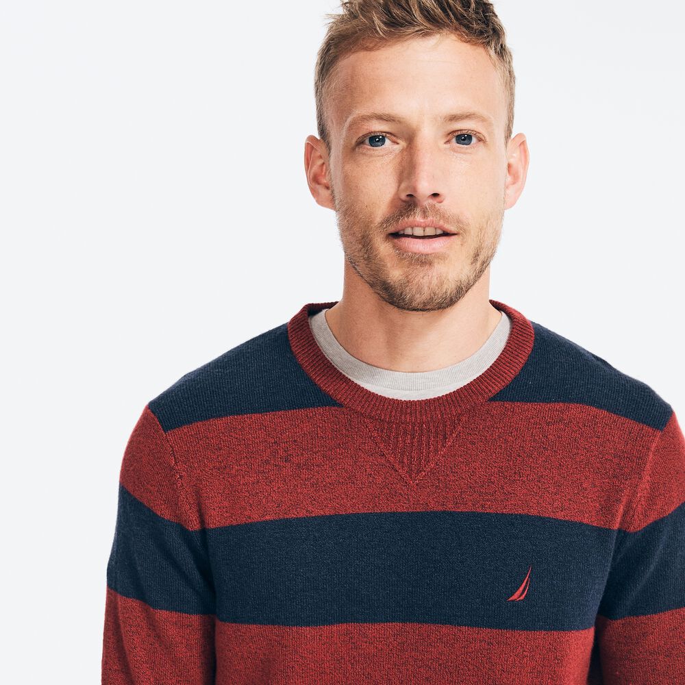 SUSTAINABLY CRAFTED STRIPED SWEATER,Flamingo,large