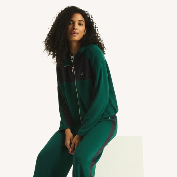 Color Blocked Zip-Front Hoodie