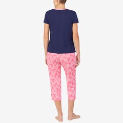 BRANCH PRINT V-NECK PANT PAJAMA SET,Neon Orange,large