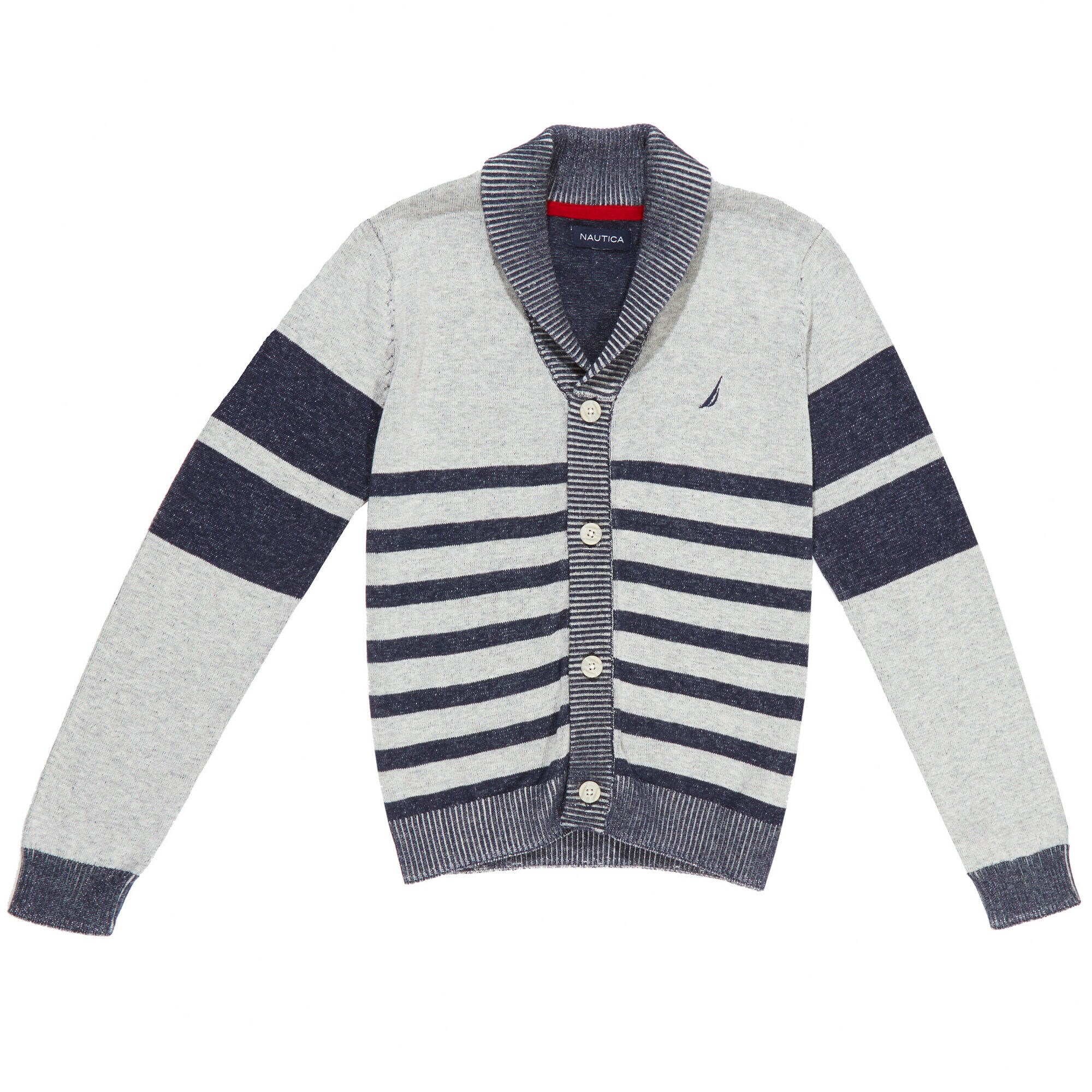 Boys' Striped Shawl Collar Cardigan (8-16),Sail White,large