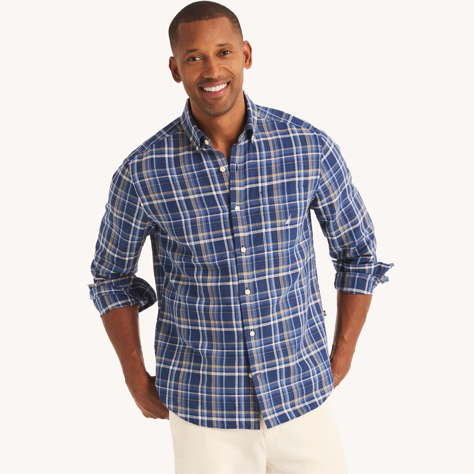 Plaid Linen Shirt,Estate Blue,large