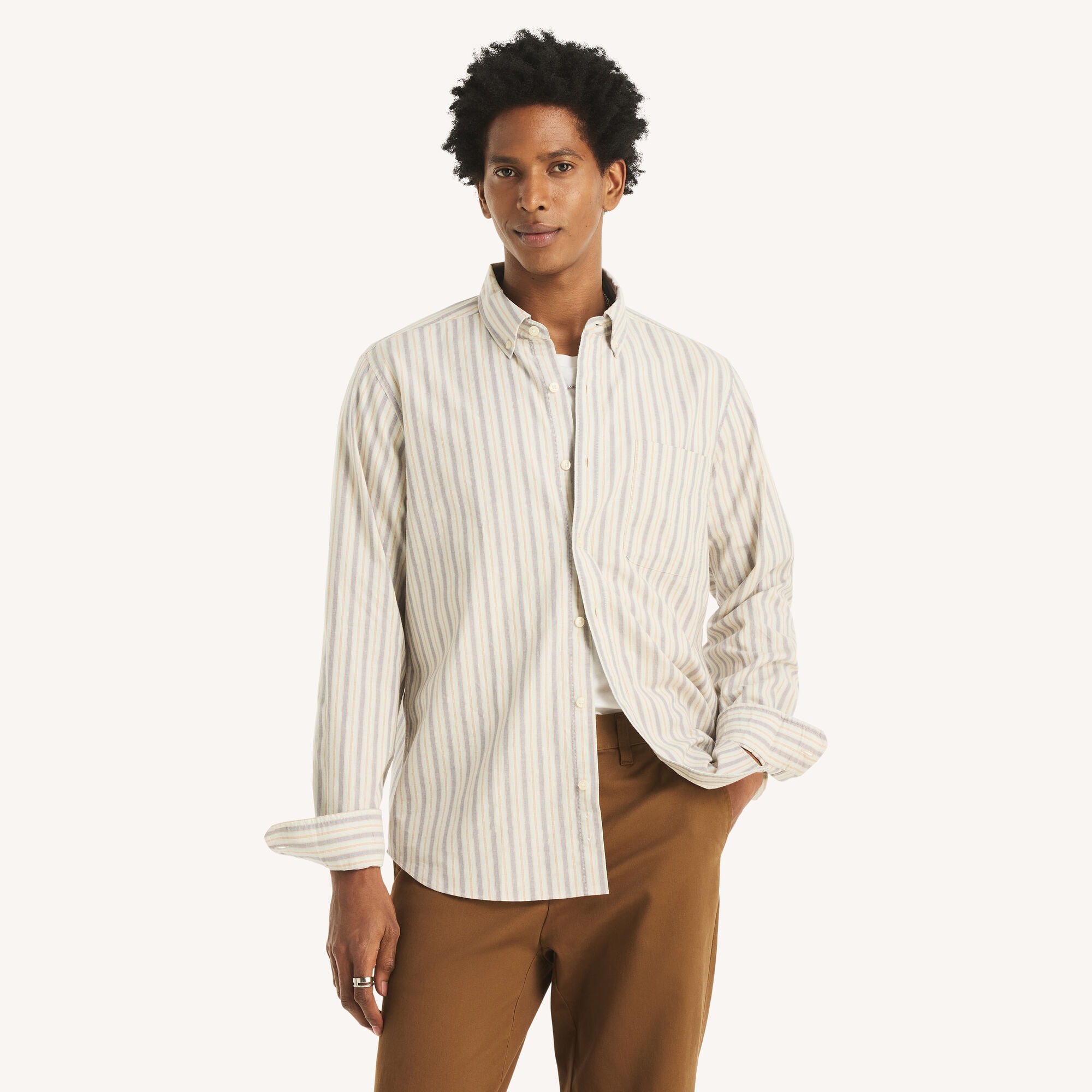 Striped Oxford Shirt,Natural,large