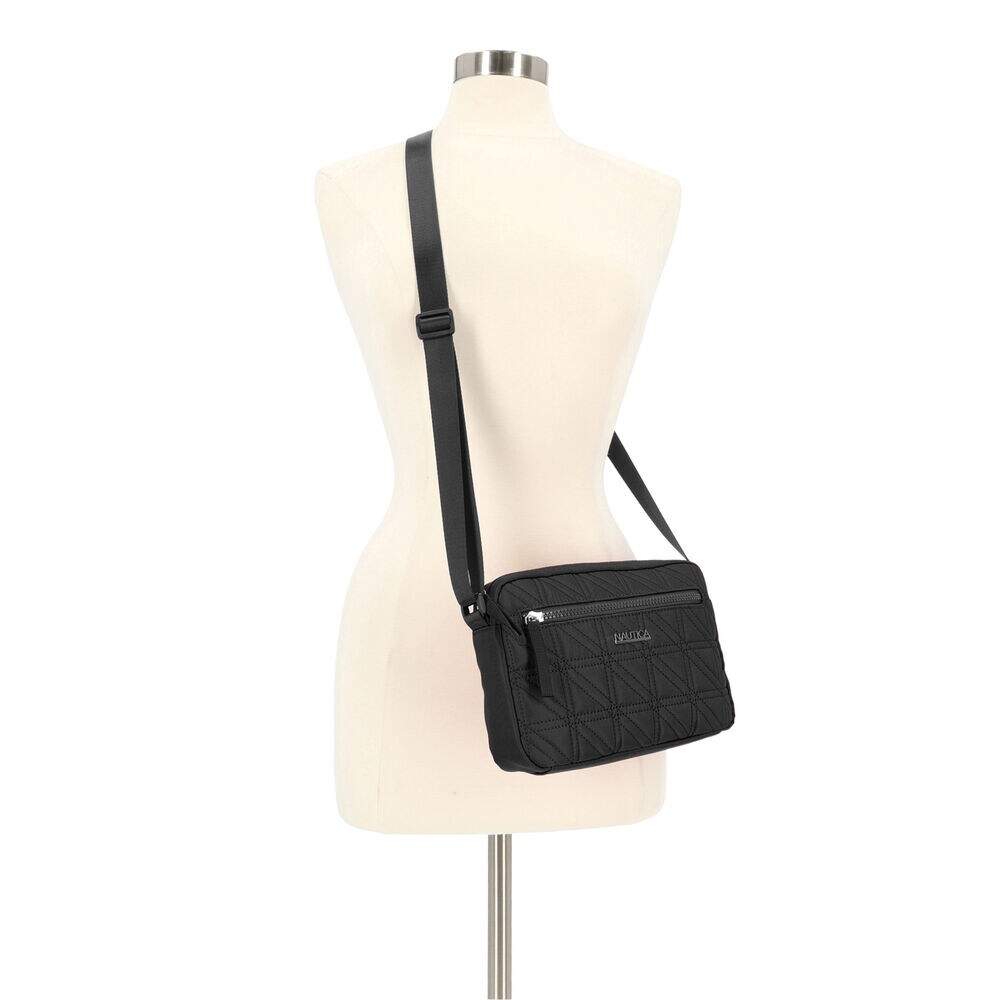 Quilted Camera Crossbody Bag,Black,large