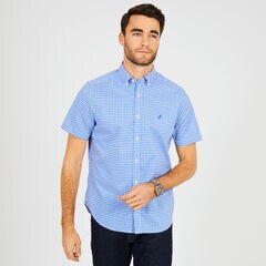 Wrinkle-Resistant Short Sleeve Picnic Plaid Classic Fit Shirt,Rolling River Wash,large