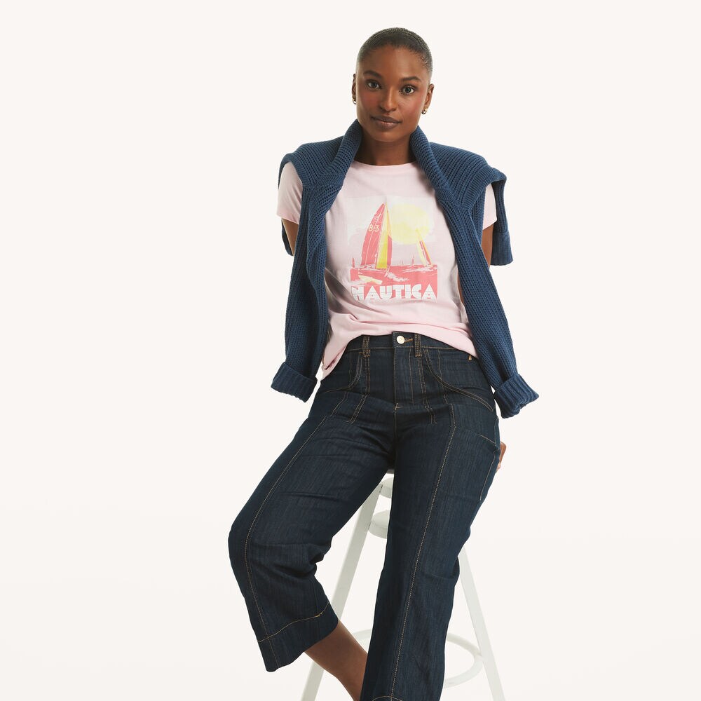 Sunset Sailing Graphic T-Shirt,Pale Orchid,large