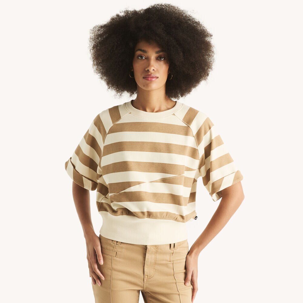 Striped Short-Sleeve Top,Coastal Tan,large