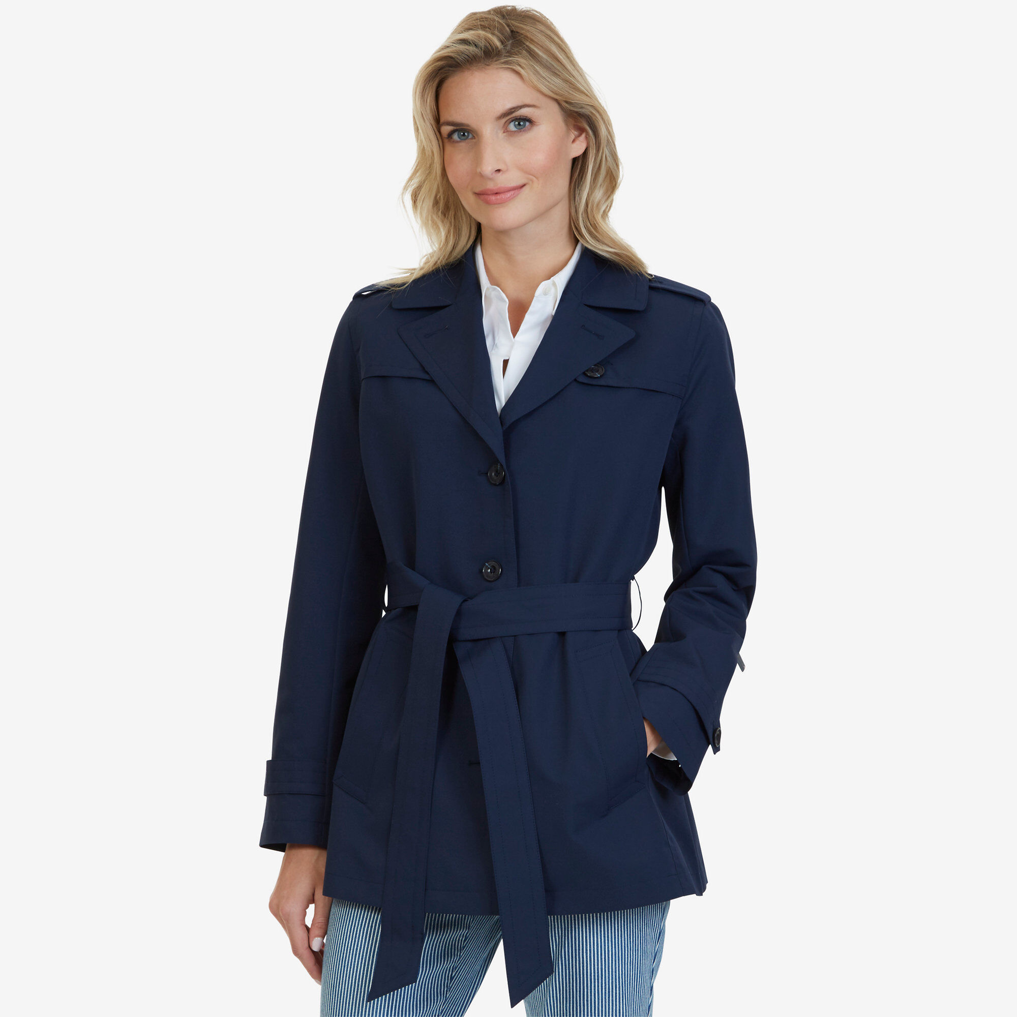 Belted Trench Coat,Stellar Blue Heather,large