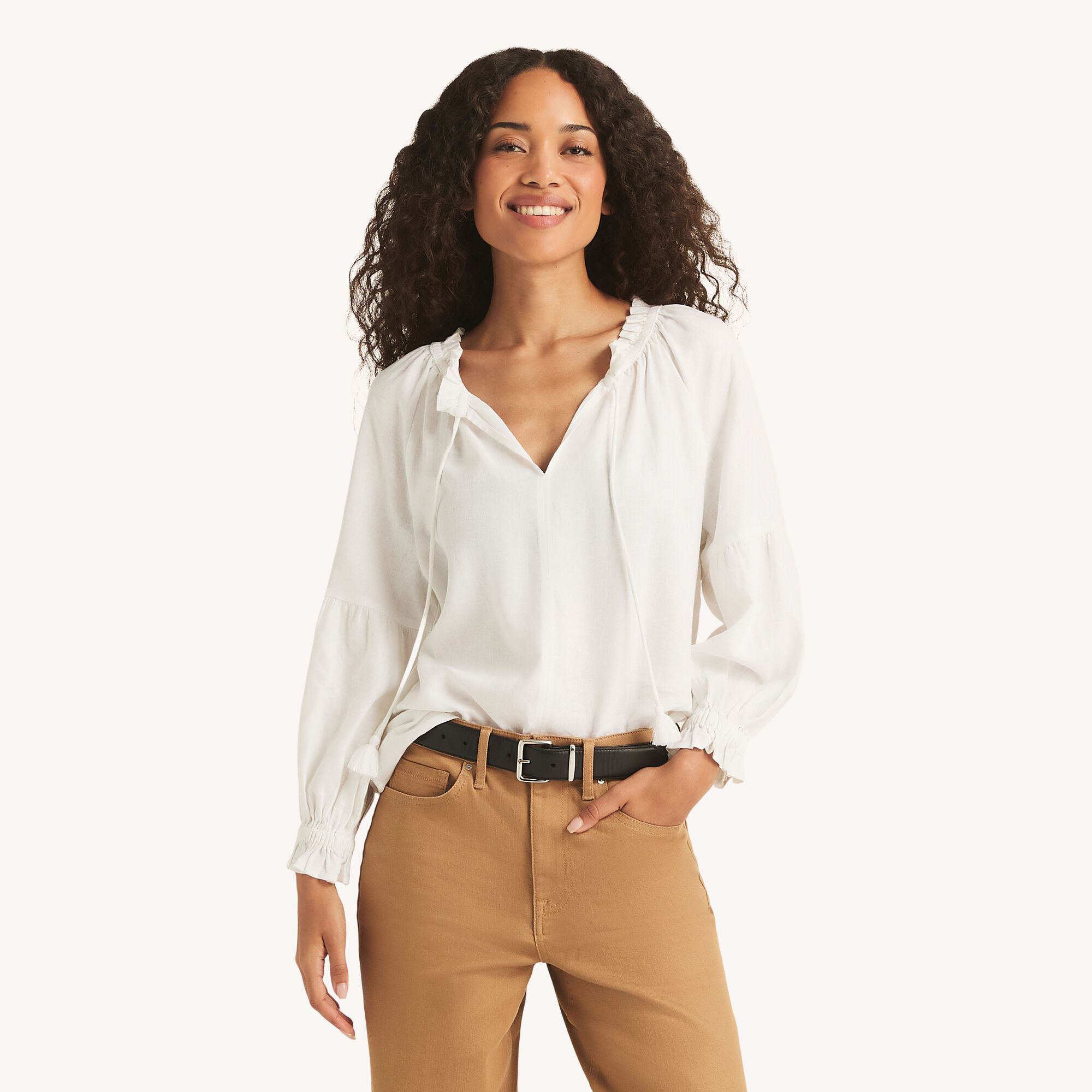 Linen Poet Shirt,Bright White,large