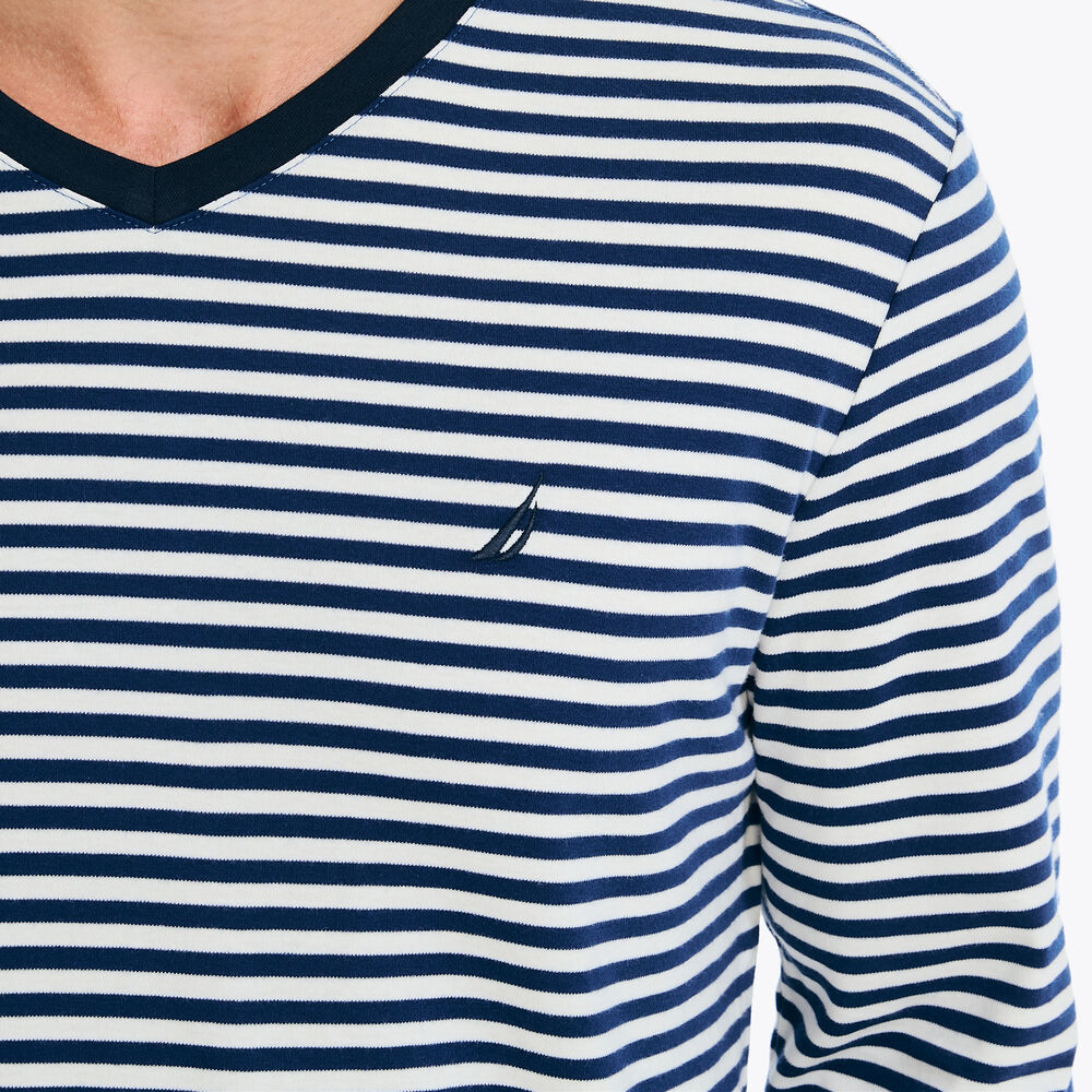 Long-Sleeve Striped Crewneck T-Shirt,Blue Depths,large