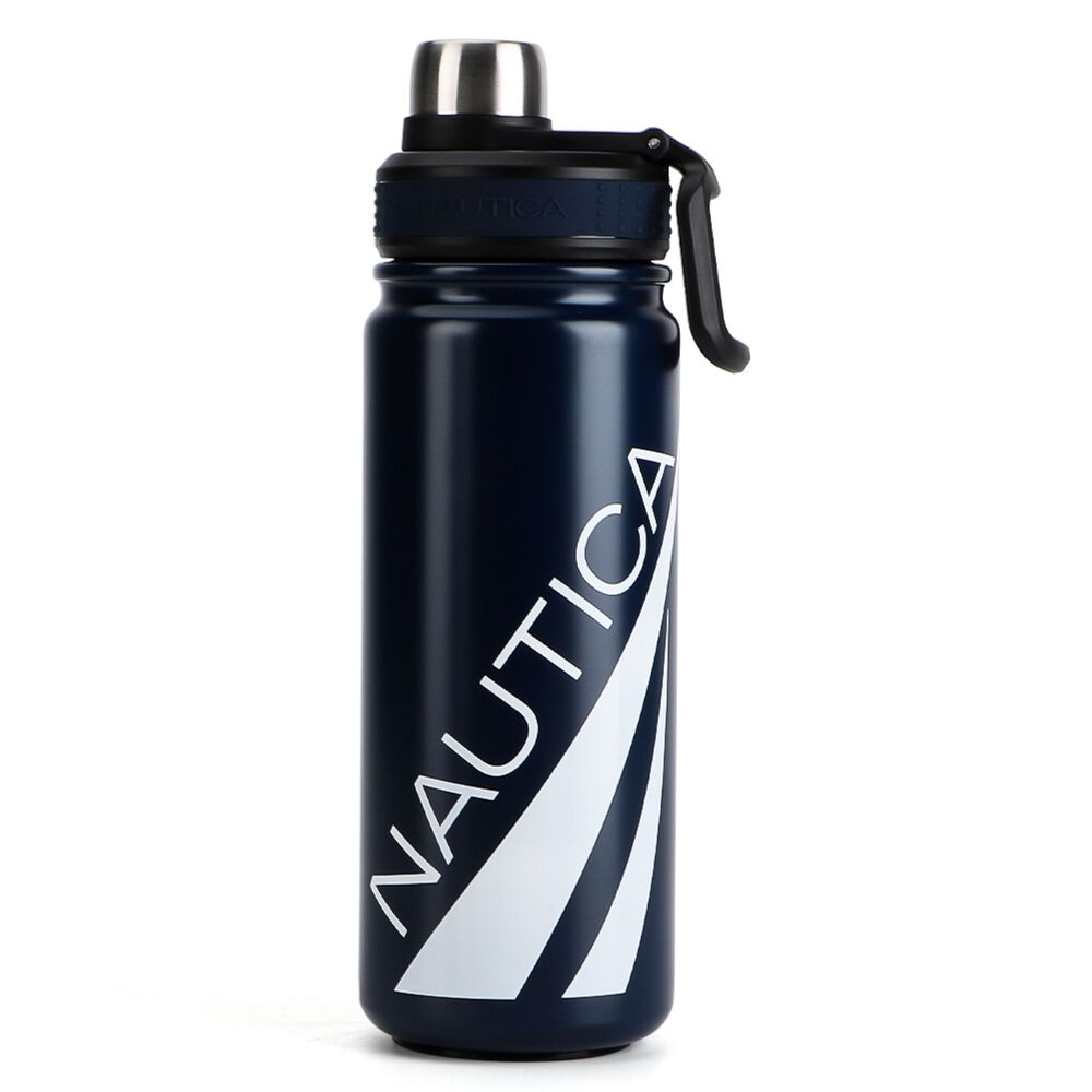 OVERSIZED LOGO DOUBLE-WALLED STAINLESS STEEL WATER BOTTLE,Navy,large