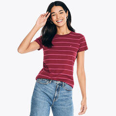 Striped Crewneck T-Shirt,Fancytail Fuschia,large