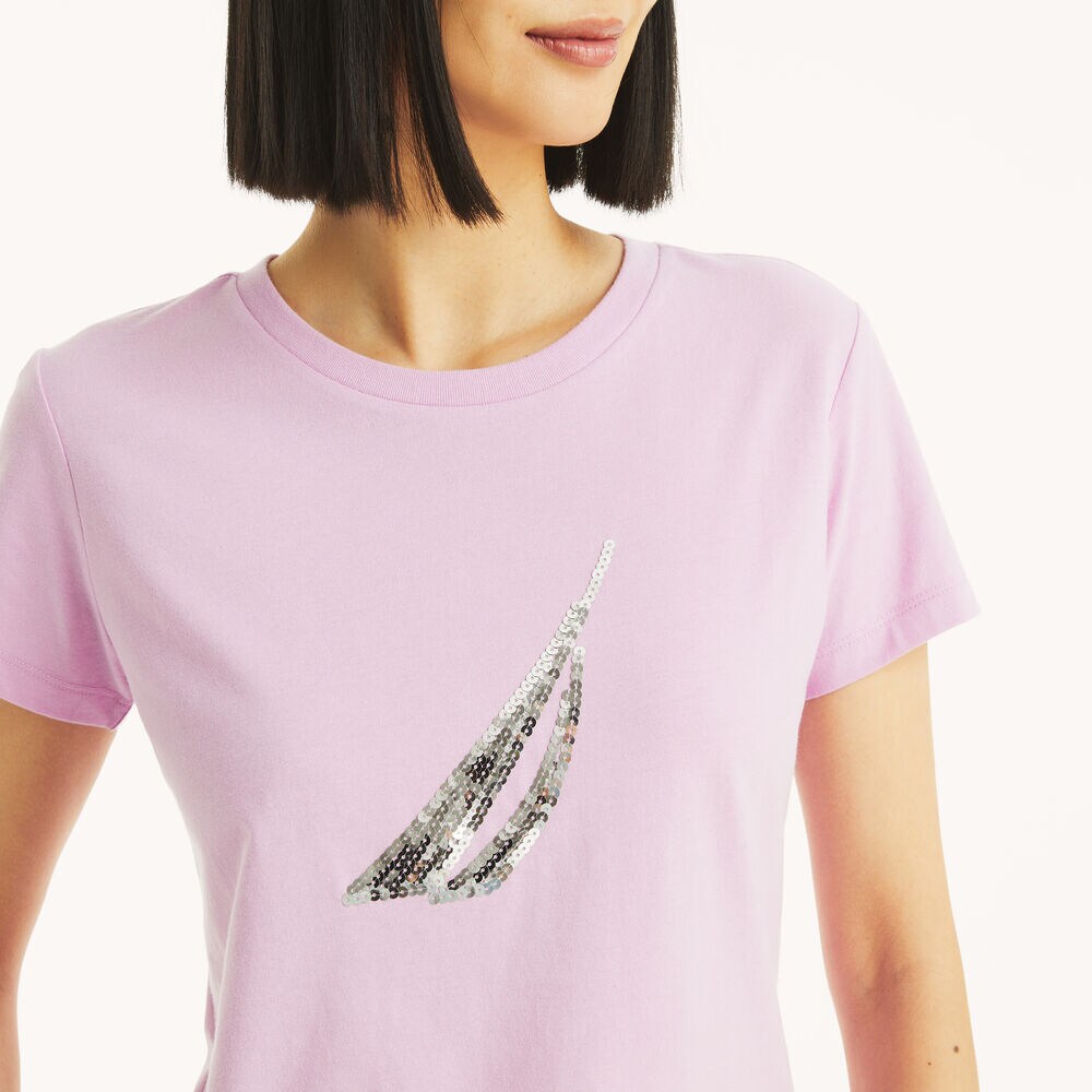 Sequin Gradient Graphic T-Shirt,Electric Purple,large