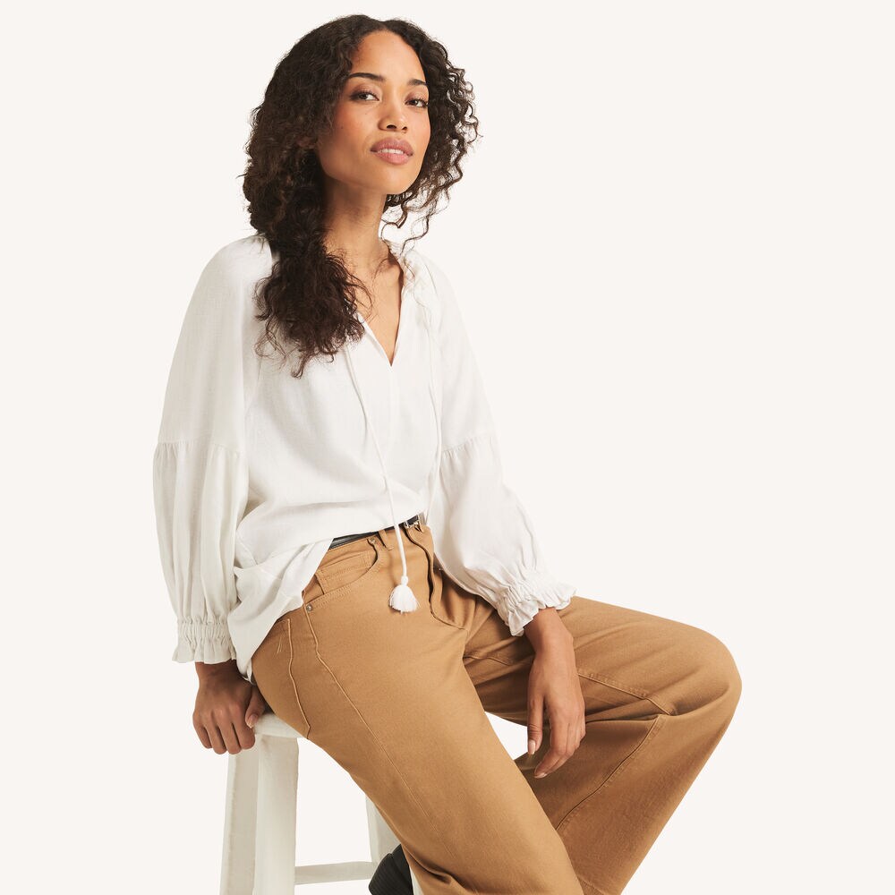 Linen Poet Shirt,Bright White,large