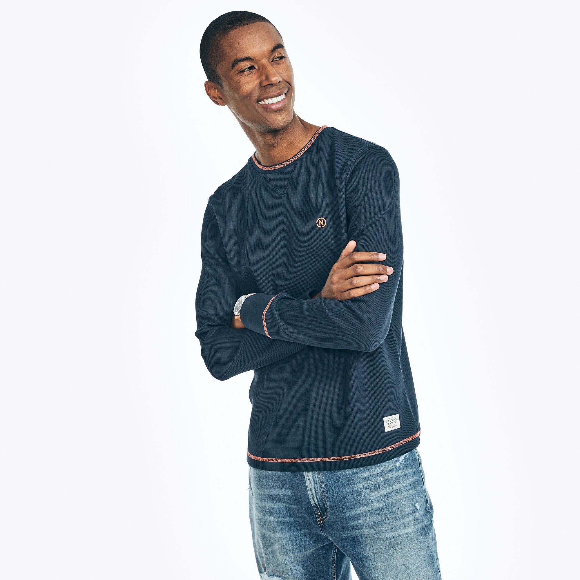 NAUTICA JEANS CO. WAFFLE-KNIT THERMAL,Navy,large