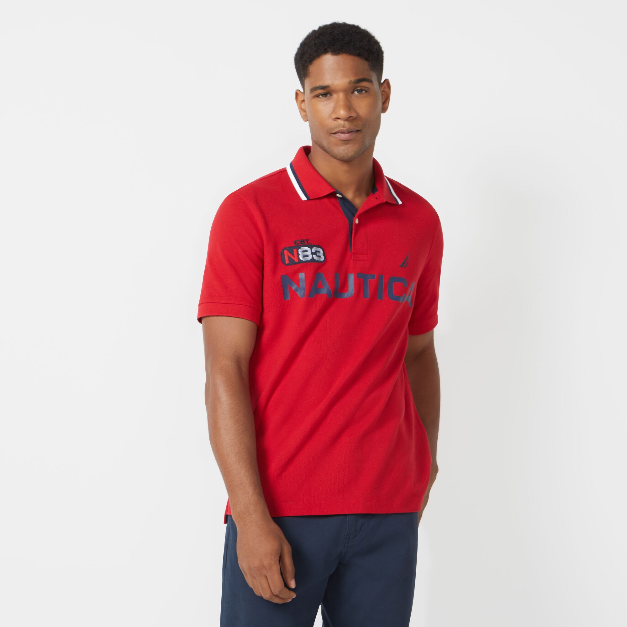 CLASSIC FIT LOGO PERFORMANCE POLO,Nautica Red,large
