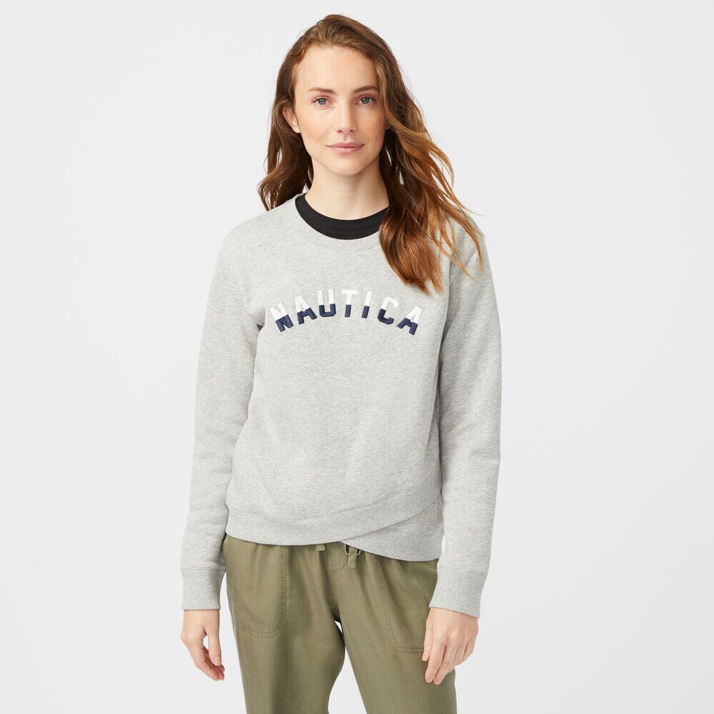 CROSSOVER HEM LOGO SWEATSHIRT,Grey Heather,large