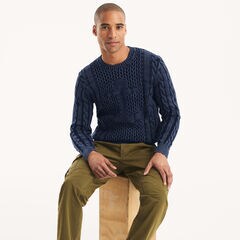 Cable-Knit Crewneck Sweater,Stellar Blue Heather,large