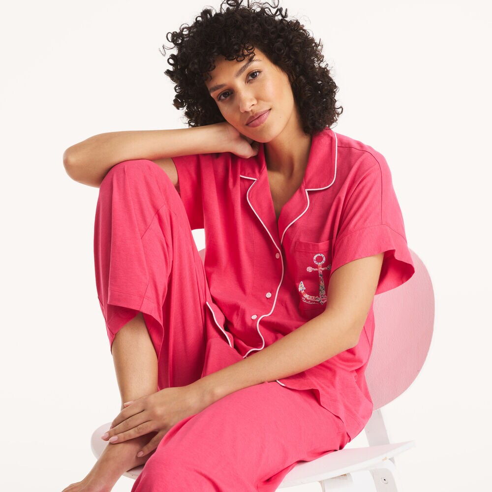 Cropped Pajama Pant Set,Fancytail Fuschia,large