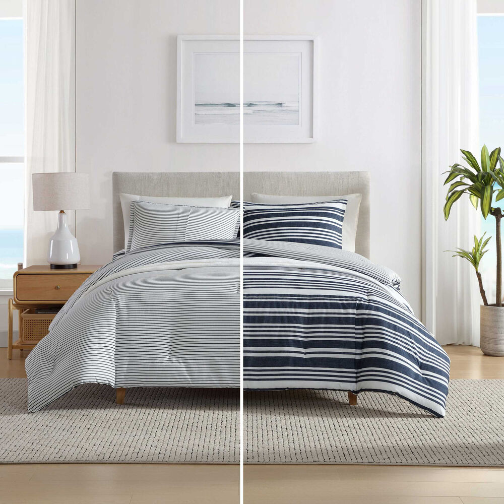 Coastline Stripe Blue Twin Comforter Set,Blue Mirage,large