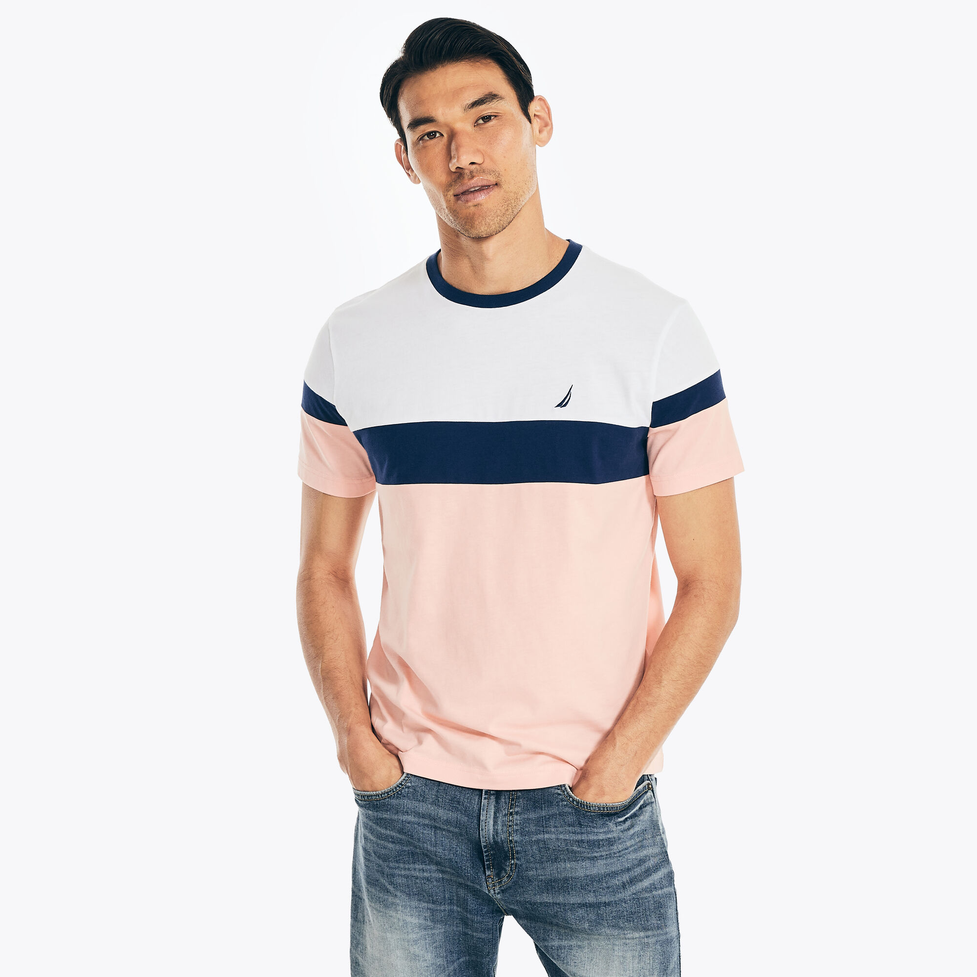 SUSTAINABLY CRAFTED COLORBLOCK T-SHIRT,Bright White,large