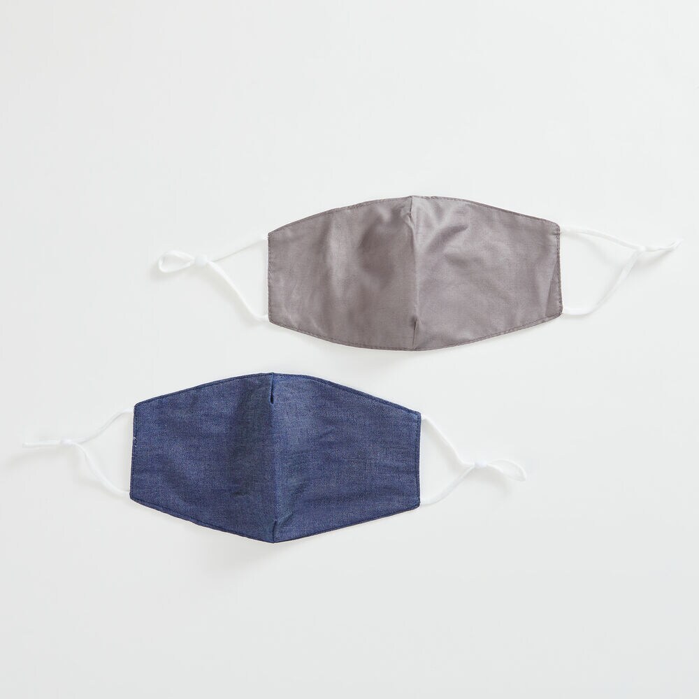 DENIM AND SOLID REUSABLE FACE MASK, 2 PACK,Grey Heather,large