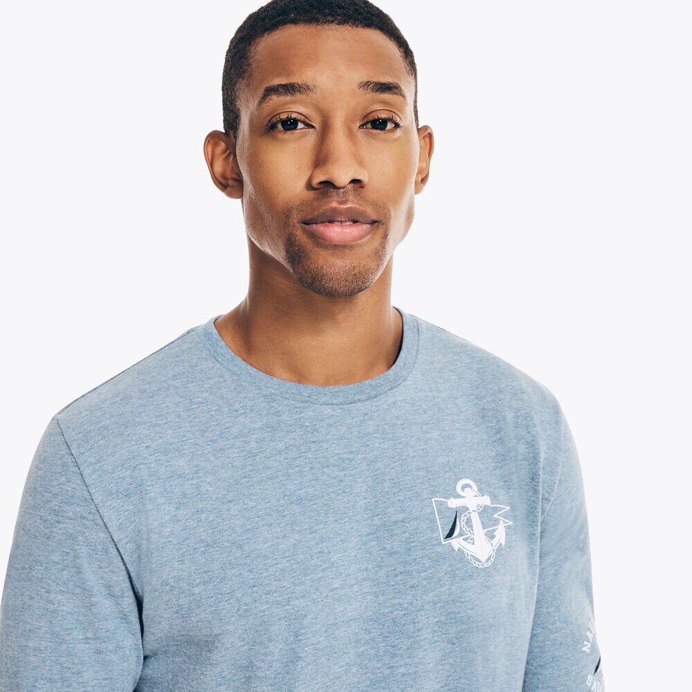 SUSTAINABLY CRAFTED GRAPHIC LONG-SLEEVE T-SHIRT,Anchor Blue Heather,large