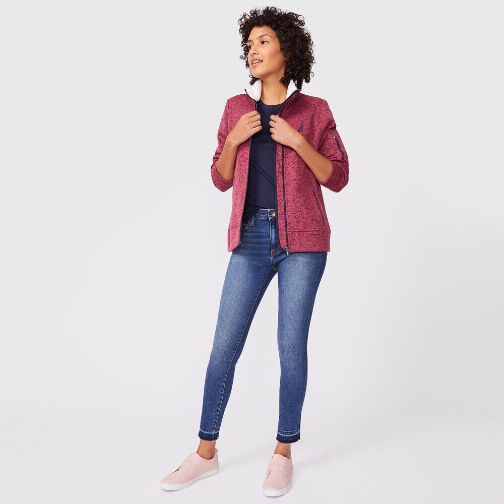 BRAND ICON FULL-ZIP FLEECE,Ruby/wht Poppy,large