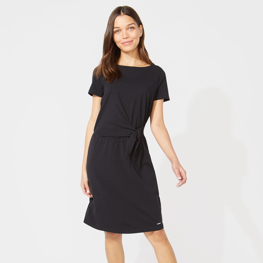 SOLID TIE WAIST KNIT DRESS,True Black,large